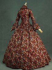 cheap Historical &amp; Vintage Costumes-Maria Antonietta Rococo Victorian Vintage Inspired Medieval Renaissance Dress Prom Dress Women's Cotton Costume Red Vintage Cosplay Party Prom Long Sleeve Floor Length Long Length Plus Size Customized