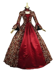 cheap Historical &amp; Vintage Costumes-Maria Antonietta Rococo Victorian Vintage Inspired Medieval Renaissance Dress Prom Dress Women's Cotton Costume Red Vintage Cosplay Party Prom Long Sleeve Floor Length Long Length Plus Size Customized