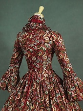 cheap Historical &amp; Vintage Costumes-Maria Antonietta Rococo Victorian Vintage Inspired Medieval Renaissance Dress Prom Dress Women's Cotton Costume Red Vintage Cosplay Party Prom Long Sleeve Floor Length Long Length Plus Size Customized