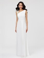 cheap Special Occasion Dresses-Sheath / Column Elegant Prom Formal Evening Dress One Shoulder Sleeveless Floor Length Stretch Chiffon with Pleats Beading