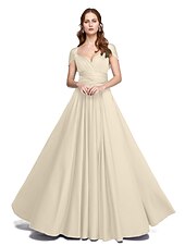 abordables Vestidos de dama de honor-Corte en A Hasta el Suelo Jersey Vestido de Dama de Honor con En Cruz / Plisado