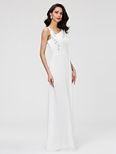 cheap Special Occasion Dresses-Sheath / Column Elegant Prom Formal Evening Dress One Shoulder Sleeveless Floor Length Stretch Chiffon with Pleats Beading