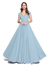 abordables Vestidos de dama de honor-Corte en A Hasta el Suelo Jersey Vestido de Dama de Honor con En Cruz / Plisado