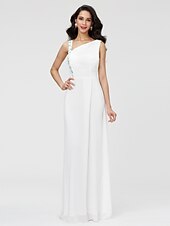cheap Special Occasion Dresses-Sheath / Column Elegant Prom Formal Evening Dress One Shoulder Sleeveless Floor Length Stretch Chiffon with Pleats Beading