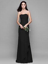 Sheath Strapless Floor Length Chiffon Dresses Sage