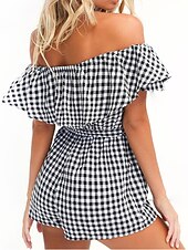 abordables Combinaisons &amp; Combishorts Femme-Femme Quotidien / Vacances / Soirée Barboteuse - Carreaux / Vacances, Treillis / Mode Taille Haute Bateau / Eté / A Volants