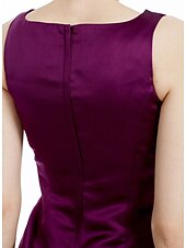 cheap Bridesmaid Dresses-Sheath / Column Bateau Neck Knee Length Satin Bridesmaid Dress with