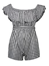 abordables Combinaisons &amp; Combishorts Femme-Femme Quotidien / Vacances / Soirée Barboteuse - Carreaux / Vacances, Treillis / Mode Taille Haute Bateau / Eté / A Volants