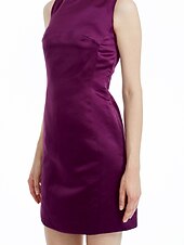 cheap Bridesmaid Dresses-Sheath / Column Bateau Neck Knee Length Satin Bridesmaid Dress with