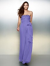 cheap Evening Dresses-Jumpsuits Elegant Dress Wedding Guest Formal Evening Floor Length Sleeveless Strapless Chiffon with Bow(s) Beading 2023