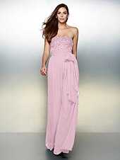 cheap Evening Dresses-Jumpsuits Elegant Dress Wedding Guest Formal Evening Floor Length Sleeveless Strapless Chiffon with Bow(s) Beading 2023
