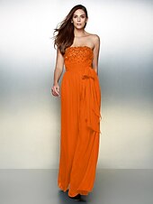 cheap Evening Dresses-Jumpsuits Elegant Dress Wedding Guest Formal Evening Floor Length Sleeveless Strapless Chiffon with Bow(s) Beading 2023