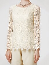 cheap Mom&#039;s Pant Suits-Jumpsuits Sheath / Column Jumpsuit / Pantsuit Mother of the Bride Dress Formal Church Two Piece See Through Jumpsuits Jewel Neck Floor Length Chiffon Lace Long Sleeve with Lace 2023