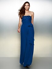 cheap Evening Dresses-Jumpsuits Elegant Dress Wedding Guest Formal Evening Floor Length Sleeveless Strapless Chiffon with Bow(s) Beading 2023