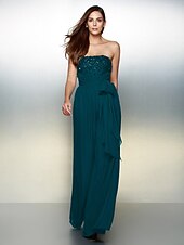 cheap Evening Dresses-Jumpsuits Elegant Dress Wedding Guest Formal Evening Floor Length Sleeveless Strapless Chiffon with Bow(s) Beading 2023