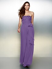 cheap Evening Dresses-Jumpsuits Elegant Dress Wedding Guest Formal Evening Floor Length Sleeveless Strapless Chiffon with Bow(s) Beading 2023