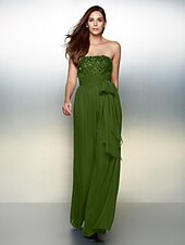 cheap Evening Dresses-Jumpsuits Elegant Dress Wedding Guest Formal Evening Floor Length Sleeveless Strapless Chiffon with Bow(s) Beading 2023