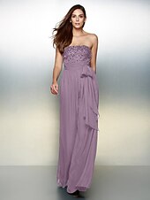 cheap Evening Dresses-Jumpsuits Elegant Dress Wedding Guest Formal Evening Floor Length Sleeveless Strapless Chiffon with Bow(s) Beading 2023