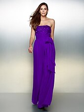 cheap Evening Dresses-Jumpsuits Elegant Dress Wedding Guest Formal Evening Floor Length Sleeveless Strapless Chiffon with Bow(s) Beading 2023