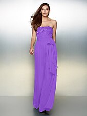 cheap Evening Dresses-Jumpsuits Elegant Dress Wedding Guest Formal Evening Floor Length Sleeveless Strapless Chiffon with Bow(s) Beading 2023