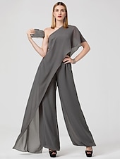 cheap Wedding Guest Dresses-Jumpsuits Sexy Dress Formal Evening Floor Length Sleeveless One Shoulder Fall Wedding Guest Chiffon with Draping