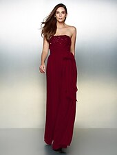 cheap Evening Dresses-Jumpsuits Elegant Dress Wedding Guest Formal Evening Floor Length Sleeveless Strapless Chiffon with Bow(s) Beading 2023