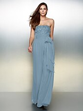 cheap Evening Dresses-Jumpsuits Elegant Dress Wedding Guest Formal Evening Floor Length Sleeveless Strapless Chiffon with Bow(s) Beading 2023