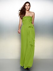cheap Evening Dresses-Jumpsuits Elegant Dress Wedding Guest Formal Evening Floor Length Sleeveless Strapless Chiffon with Bow(s) Beading 2023