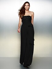 cheap Evening Dresses-Jumpsuits Elegant Dress Wedding Guest Formal Evening Floor Length Sleeveless Strapless Chiffon with Bow(s) Beading 2023