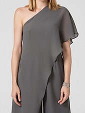 cheap Wedding Guest Dresses-Jumpsuits Sexy Dress Formal Evening Floor Length Sleeveless One Shoulder Fall Wedding Guest Chiffon with Draping