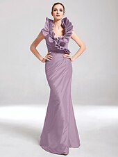 baratos Casamento &amp; Festas-Sereia Elegante Vestido Desgaste do partido Longo Sem Manga Decote V Tafetá com Fru-Fru 2022