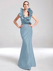 baratos Casamento &amp; Festas-Sereia Elegante Vestido Desgaste do partido Longo Sem Manga Decote V Tafetá com Fru-Fru 2022