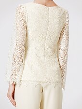 cheap Mom&#039;s Pant Suits-Jumpsuits Sheath / Column Jumpsuit / Pantsuit Mother of the Bride Dress Formal Church Two Piece See Through Jumpsuits Jewel Neck Floor Length Chiffon Lace Long Sleeve with Lace 2023