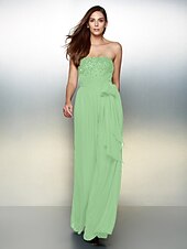 cheap Evening Dresses-Jumpsuits Elegant Dress Wedding Guest Formal Evening Floor Length Sleeveless Strapless Chiffon with Bow(s) Beading 2023