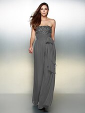 cheap Evening Dresses-Jumpsuits Elegant Dress Wedding Guest Formal Evening Floor Length Sleeveless Strapless Chiffon with Bow(s) Beading 2023