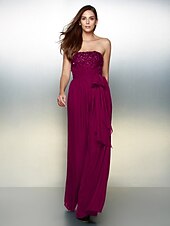 cheap Evening Dresses-Jumpsuits Elegant Dress Wedding Guest Formal Evening Floor Length Sleeveless Strapless Chiffon with Bow(s) Beading 2023