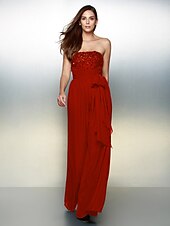 cheap Evening Dresses-Jumpsuits Elegant Dress Wedding Guest Formal Evening Floor Length Sleeveless Strapless Chiffon with Bow(s) Beading 2023