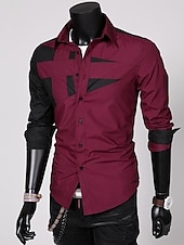 economico camicie da uomo no stiro-Per uomo Camicie Camicia con colletto Camicia con bottoni Color Block Matrimonio Giornaliero Nero Bianco Rosso Grigio Manica lunga Colletto classico Per tutte le stagioni Abbigliamento