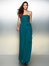 cheap Evening Dresses-Jumpsuits Elegant Dress Wedding Guest Formal Evening Floor Length Sleeveless Strapless Chiffon with Bow(s) Beading 2023