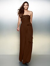 cheap Evening Dresses-Jumpsuits Elegant Dress Wedding Guest Formal Evening Floor Length Sleeveless Strapless Chiffon with Bow(s) Beading 2023