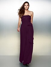 cheap Evening Dresses-Jumpsuits Elegant Dress Wedding Guest Formal Evening Floor Length Sleeveless Strapless Chiffon with Bow(s) Beading 2023