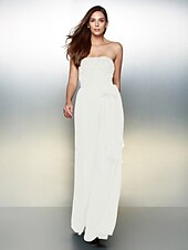 cheap Evening Dresses-Jumpsuits Elegant Dress Wedding Guest Formal Evening Floor Length Sleeveless Strapless Chiffon with Bow(s) Beading 2023