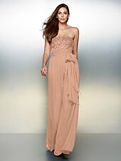 cheap Evening Dresses-Jumpsuits Elegant Dress Wedding Guest Formal Evening Floor Length Sleeveless Strapless Chiffon with Bow(s) Beading 2023