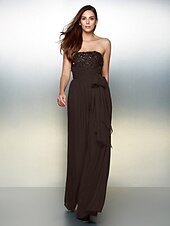 cheap Evening Dresses-Jumpsuits Elegant Dress Wedding Guest Formal Evening Floor Length Sleeveless Strapless Chiffon with Bow(s) Beading 2023