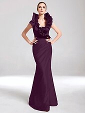 baratos Casamento &amp; Festas-Sereia Elegante Vestido Desgaste do partido Longo Sem Manga Decote V Tafetá com Fru-Fru 2022