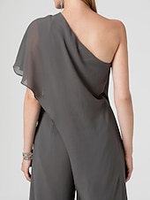 cheap Wedding Guest Dresses-Jumpsuits Sexy Dress Formal Evening Floor Length Sleeveless One Shoulder Fall Wedding Guest Chiffon with Draping