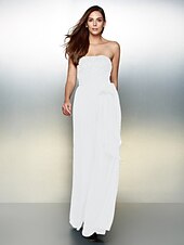 cheap Evening Dresses-Jumpsuits Elegant Dress Wedding Guest Formal Evening Floor Length Sleeveless Strapless Chiffon with Bow(s) Beading 2023