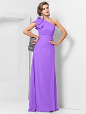 cheap Weddings &amp; Events-Sheath / Column Elegant Dress Wedding Guest Formal Evening Floor Length Sleeveless One Shoulder Bridesmaid Dress Chiffon with Sash / Ribbon Appliques 2023