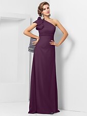 cheap Weddings &amp; Events-Sheath / Column Elegant Dress Wedding Guest Formal Evening Floor Length Sleeveless One Shoulder Bridesmaid Dress Chiffon with Sash / Ribbon Appliques 2023