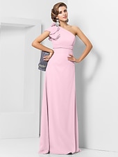 cheap Weddings &amp; Events-Sheath / Column Elegant Dress Wedding Guest Formal Evening Floor Length Sleeveless One Shoulder Bridesmaid Dress Chiffon with Sash / Ribbon Appliques 2023